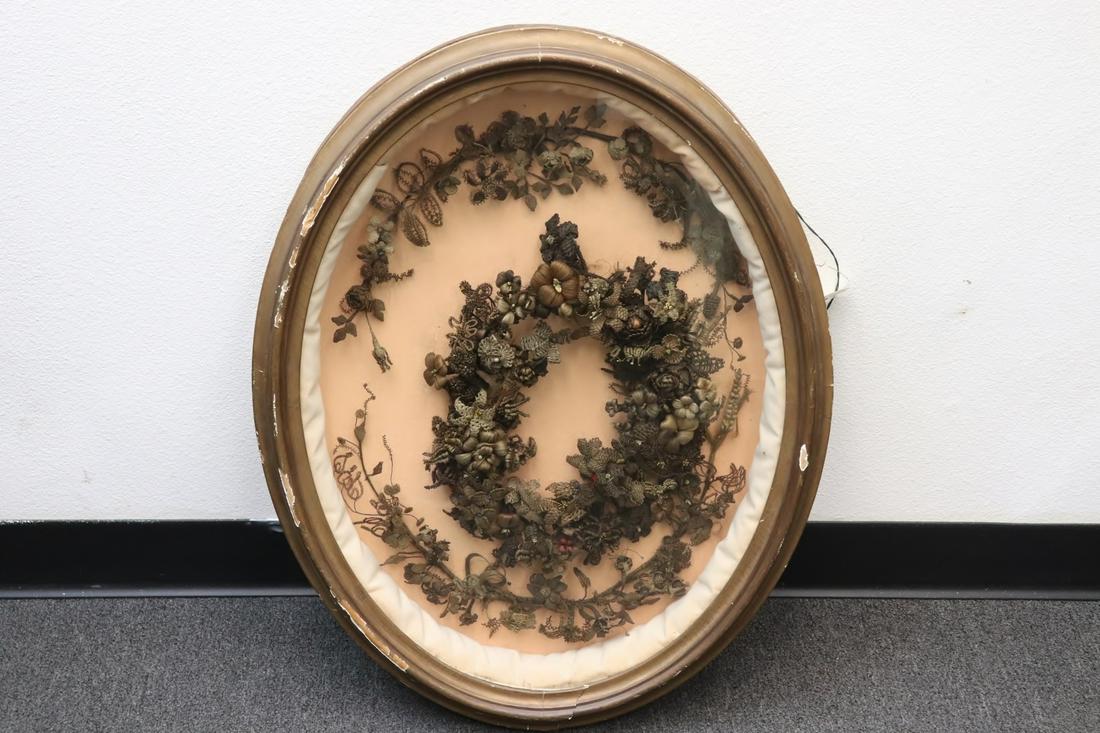 Victorian hair mourning wreath in original shadow box (1 of 8)