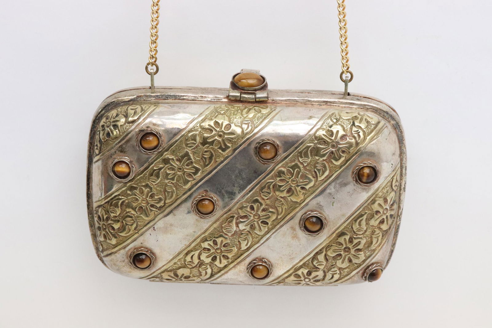 lady's silverplate purse w/ tiger eye stone decoration (1 of 9)
