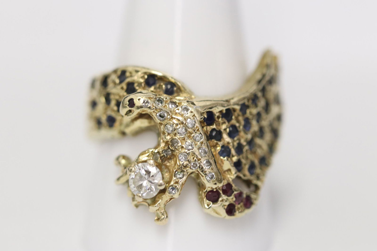 14K Y/G diamond ring with sapphires and rubies (1 of 8)