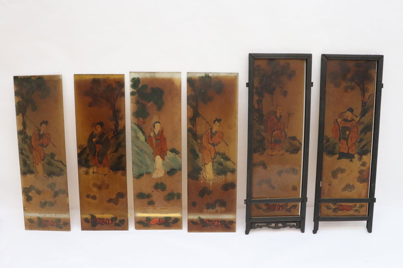 6 antique reverse painted glass panels (1 of 9)