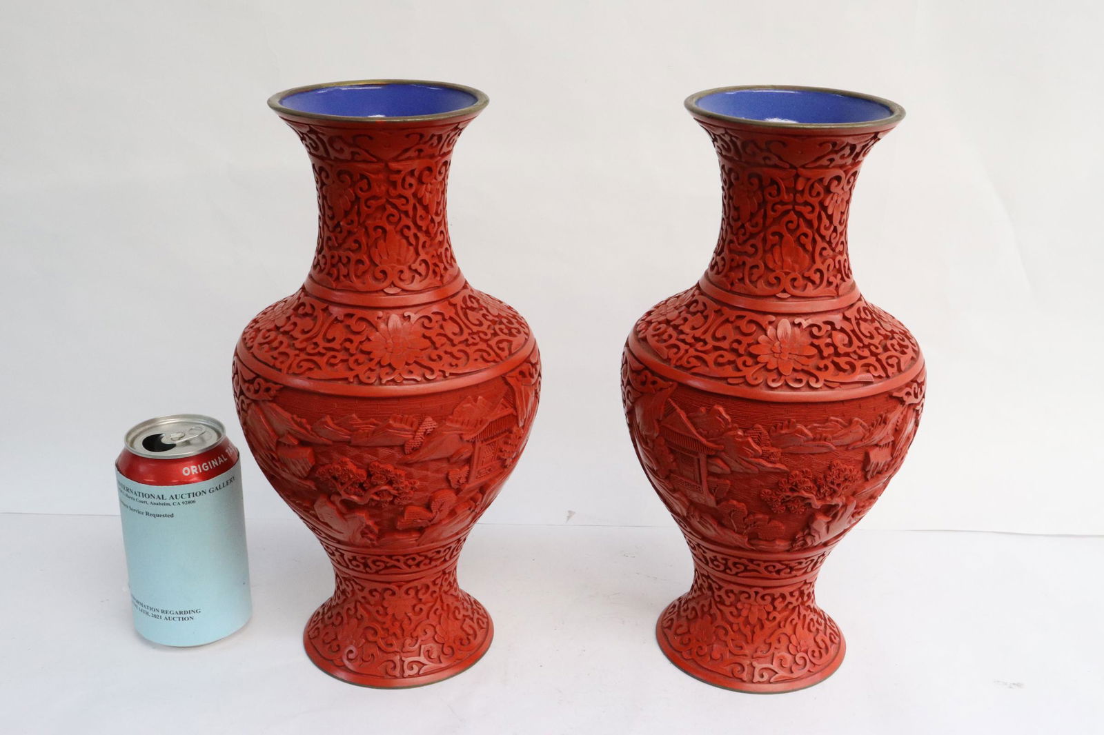 Pair Chinese cinnabar vases (1 of 9)