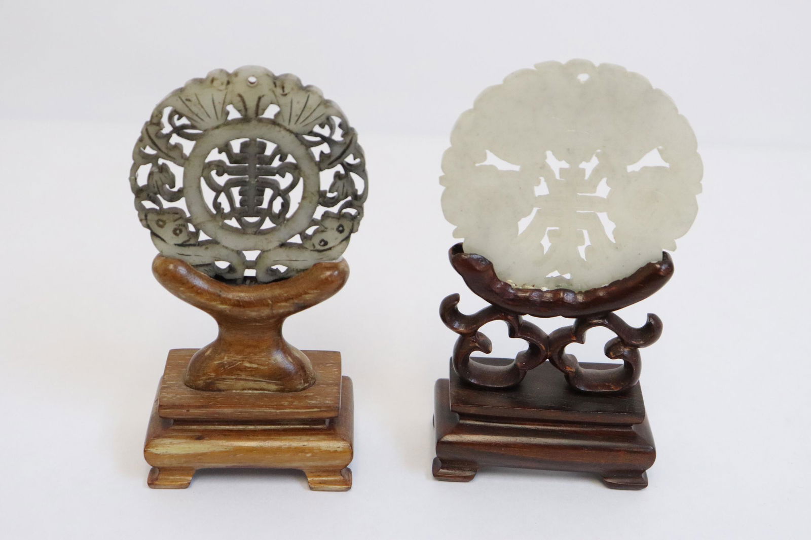 2 Chinese jade carved discs on stand (1 of 10)
