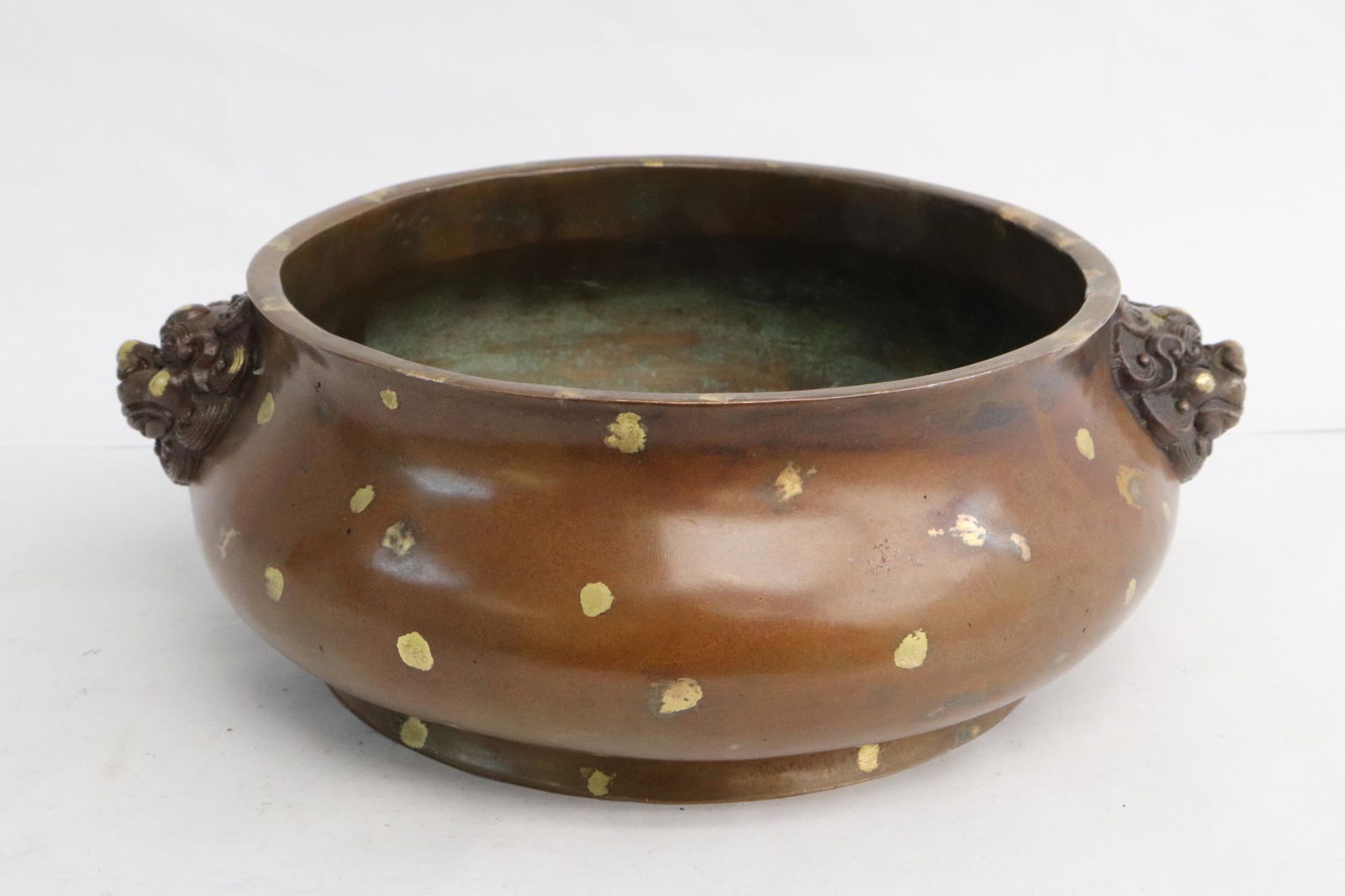 Chinese large 18th/19th c. bronze handled censer (1 of 8)