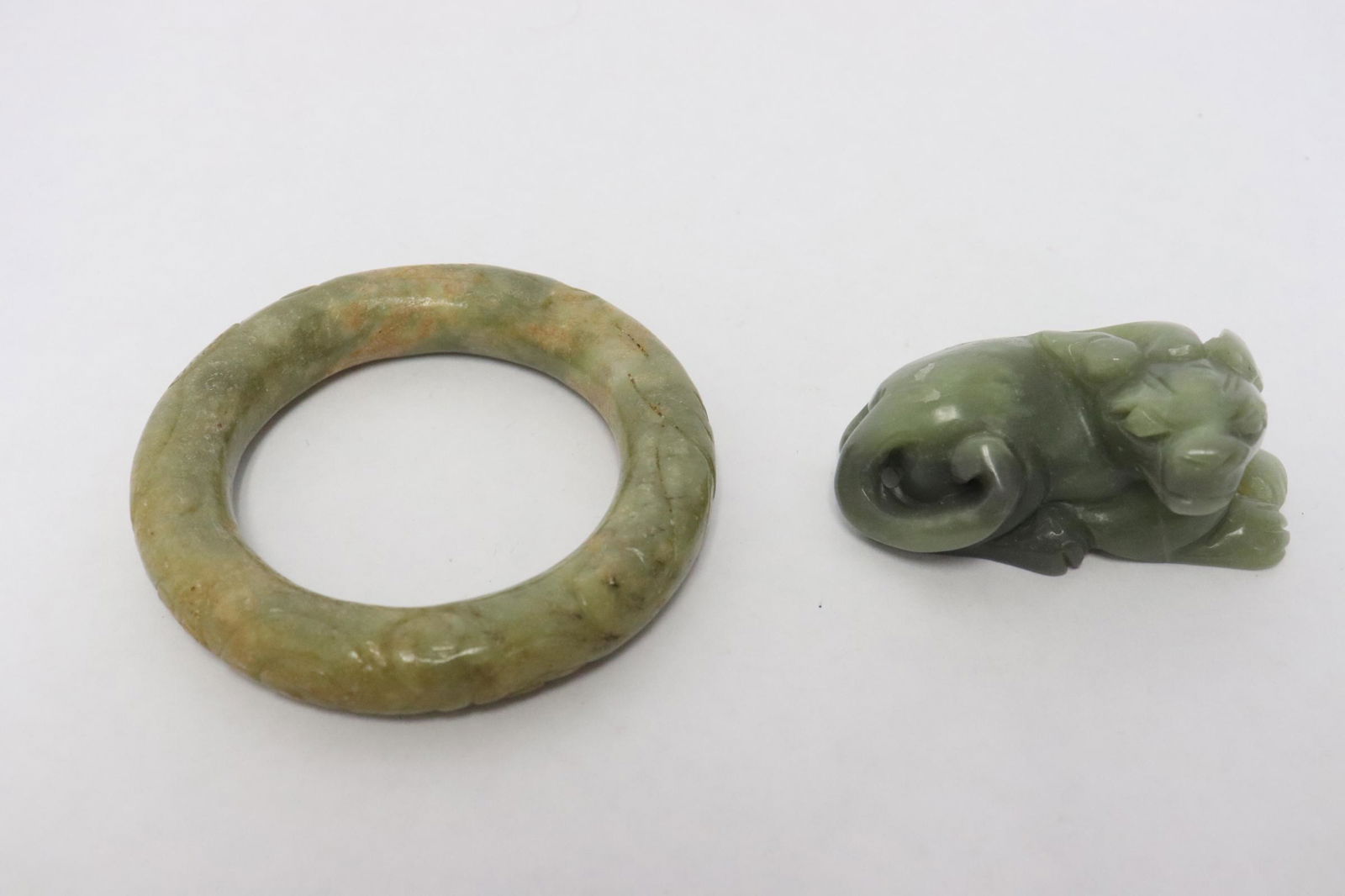 2 celadon jade carvings; a bangle and a qilin (1 of 12)