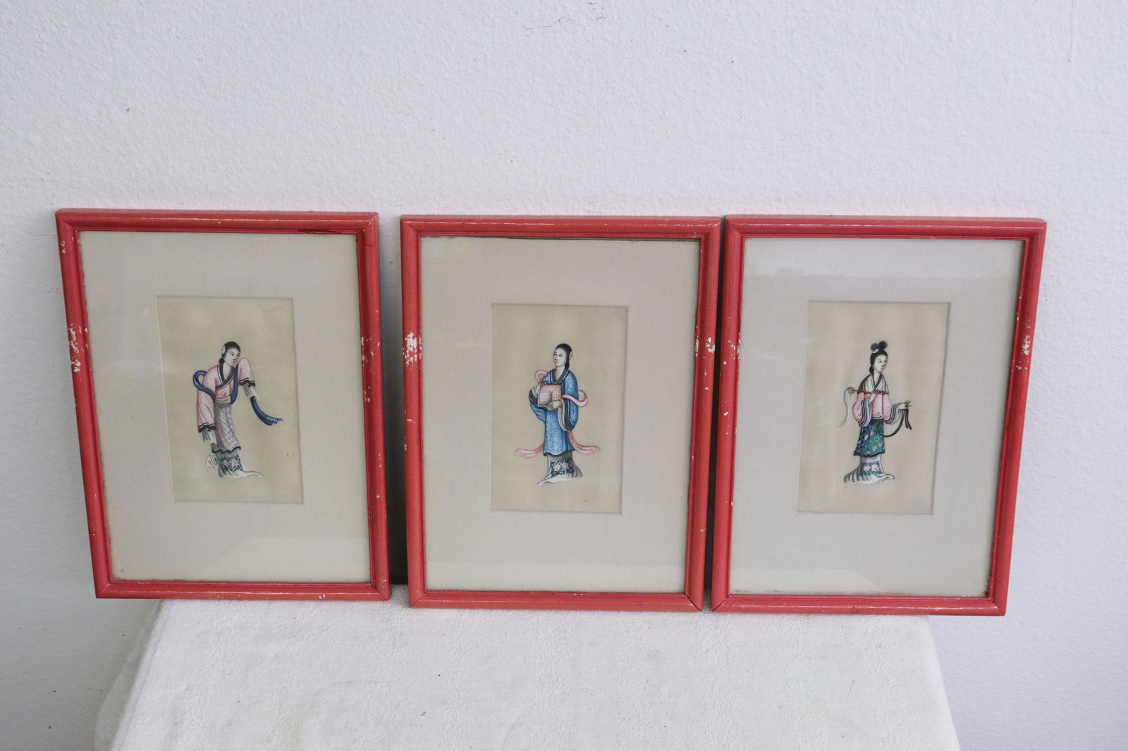 3 Chinese antique framed watercolors: 3 Chinese antique framed watercolors, 6.5"x3.8"