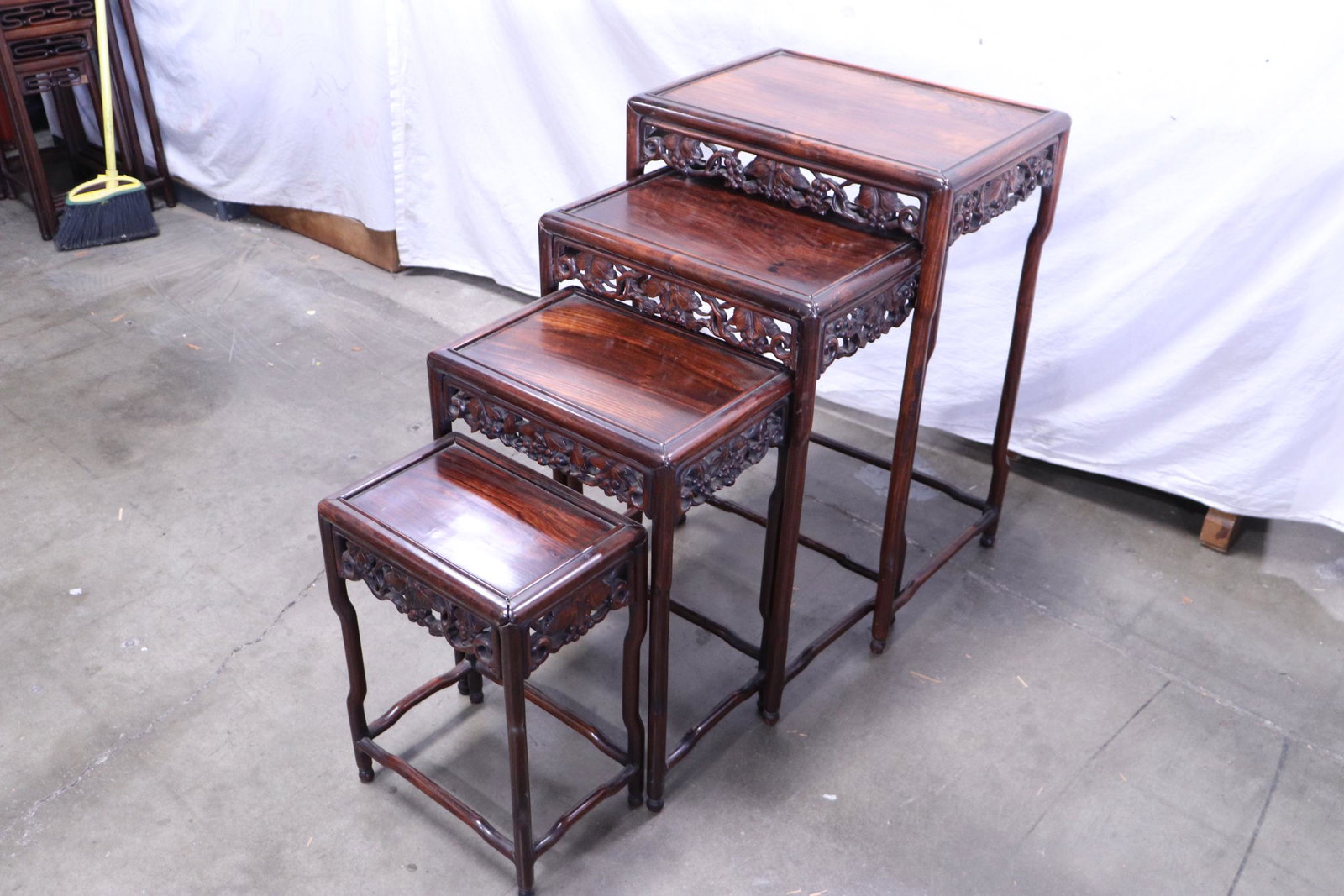 Chinese 19th/20th c. 4 pc rosewood nested table set (1 of 10)