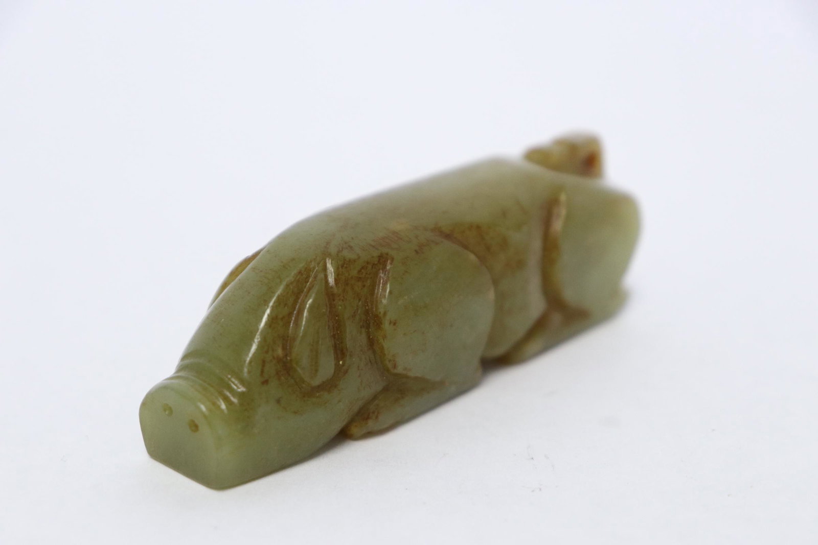 Chinese celadon jade carved pig: Chinese celadon jade carved pig, 3.15"L