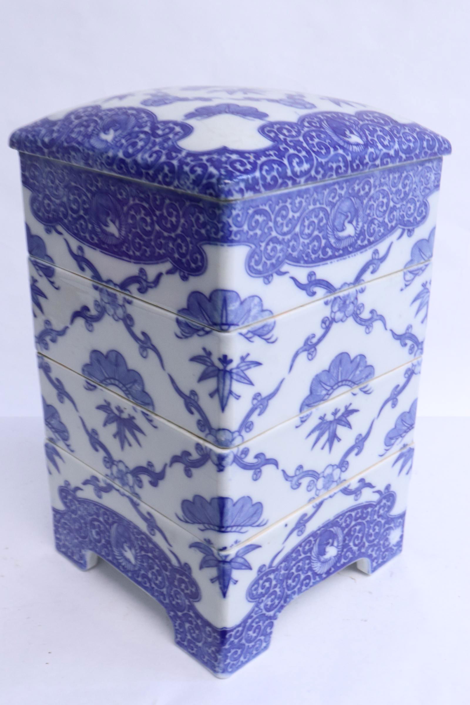 A blue and white porcelain stacked candy set (1 of 9)