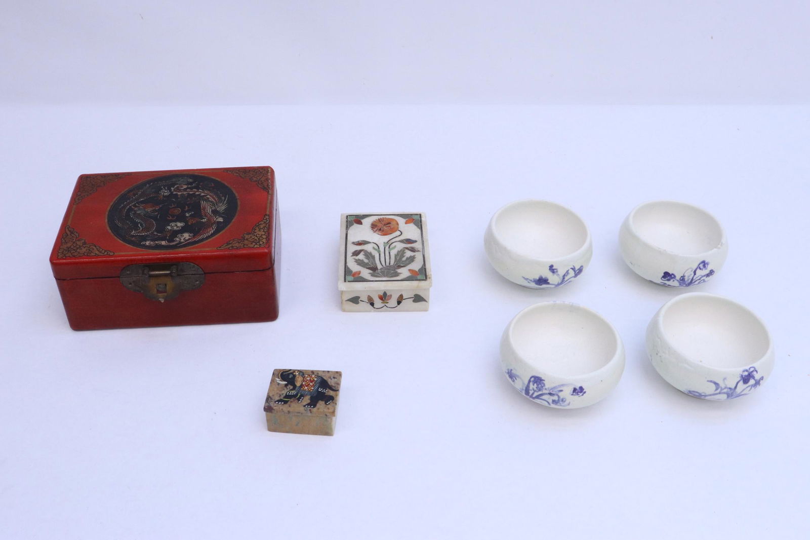 3 boxes, and 4 blue and white bowls (1 of 10)