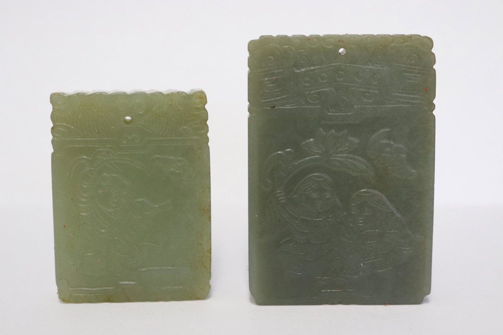 2 celadon jade carved plaques (1 of 9)