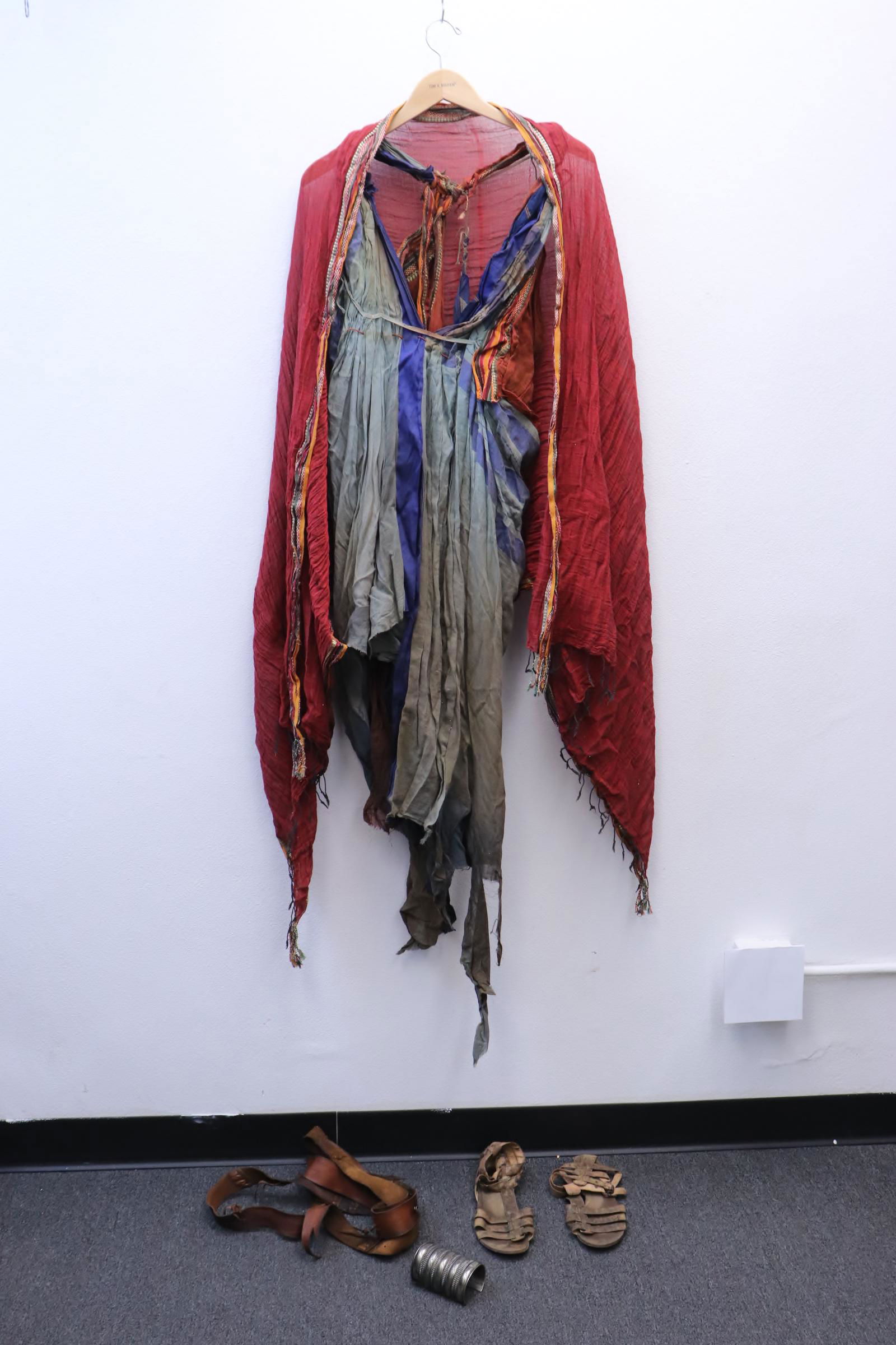 Spartacus rebel screen worn dress w/ certificate: Genuine Spartacus female rebel screen worn dress with drape, cuff, belt and sandals with authenticity certificate