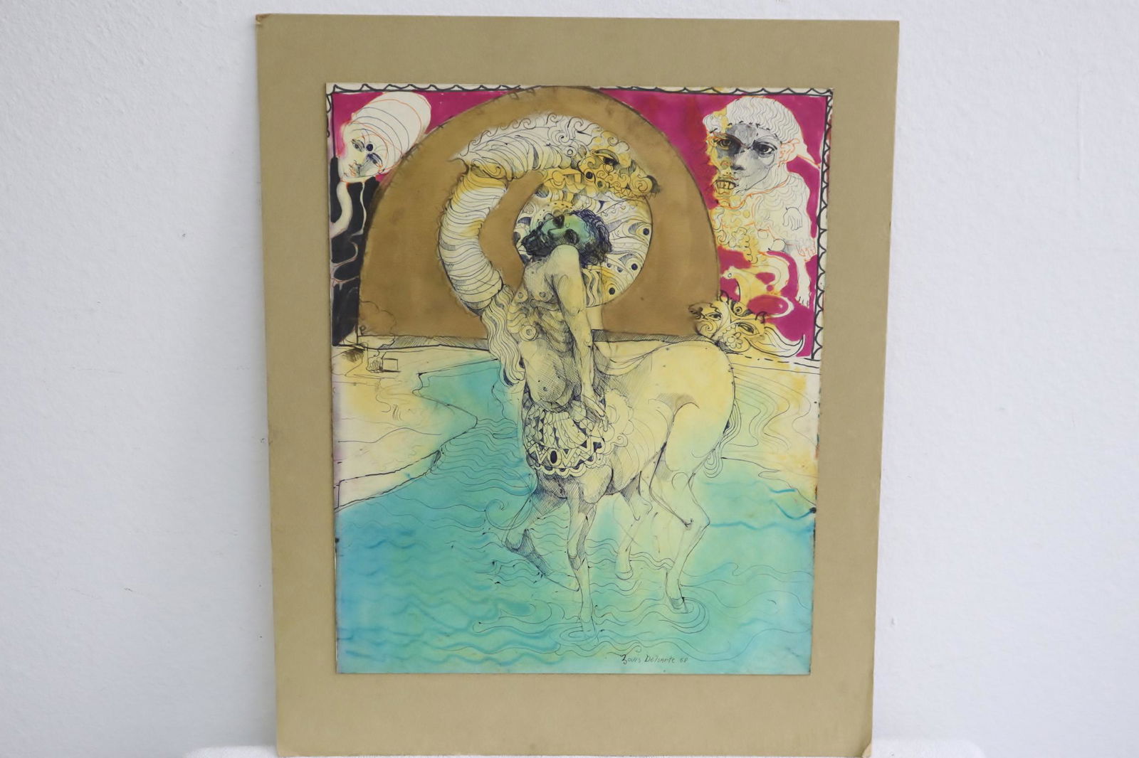 Watercolor/ color pencil signed Louis Delsarte & dated (1 of 9)