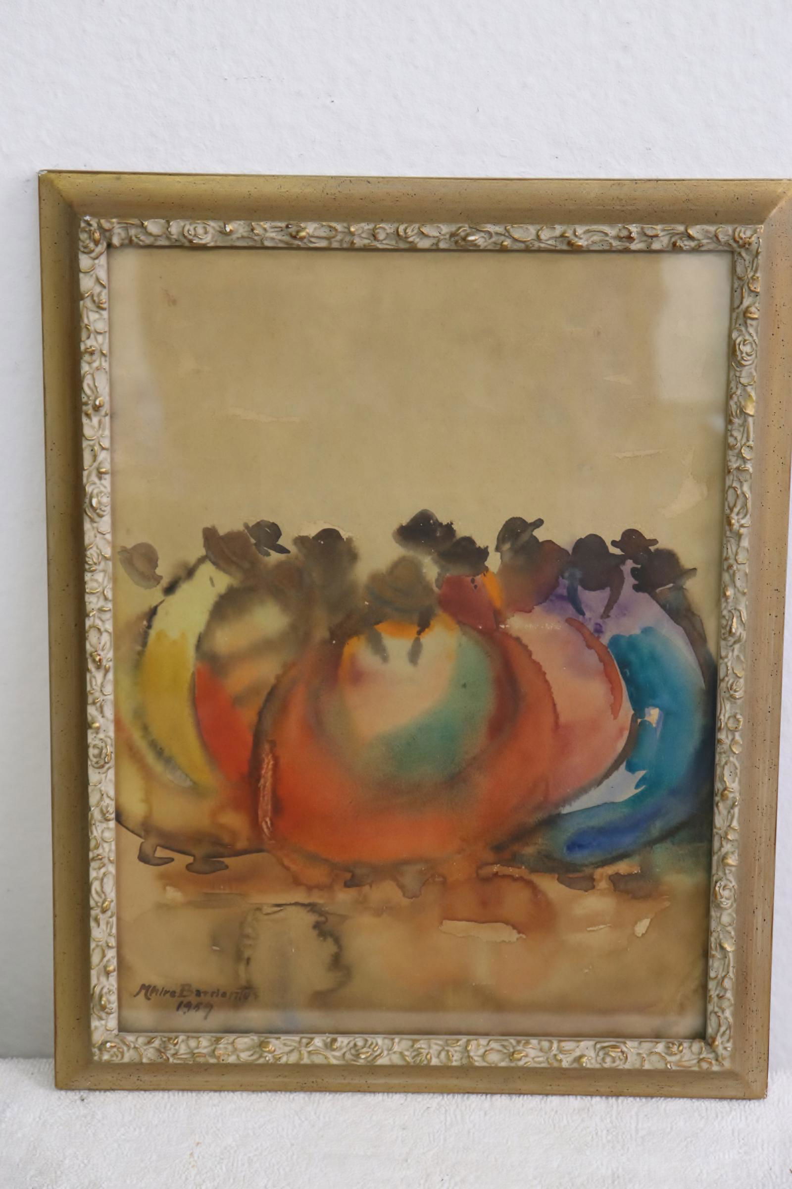 Framed w/c "market scene" by Mhire Barrientos (1 of 6)