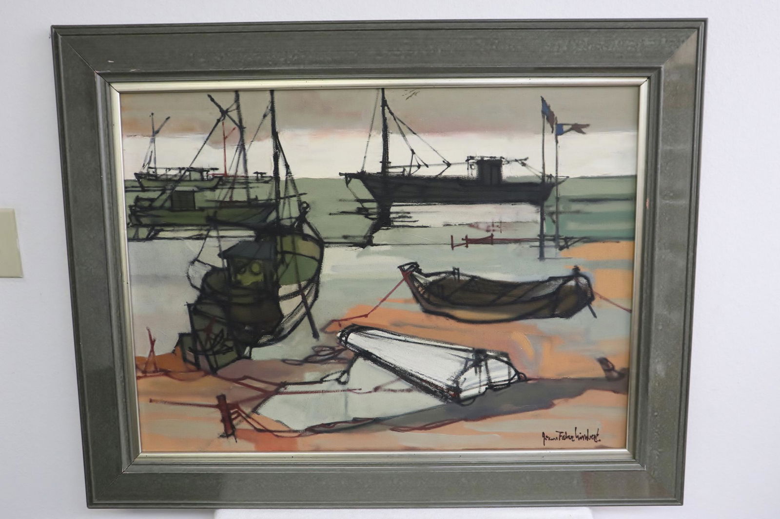 O/c "seashore scene with boat" by Jean Faber Lambert (1 of 10)