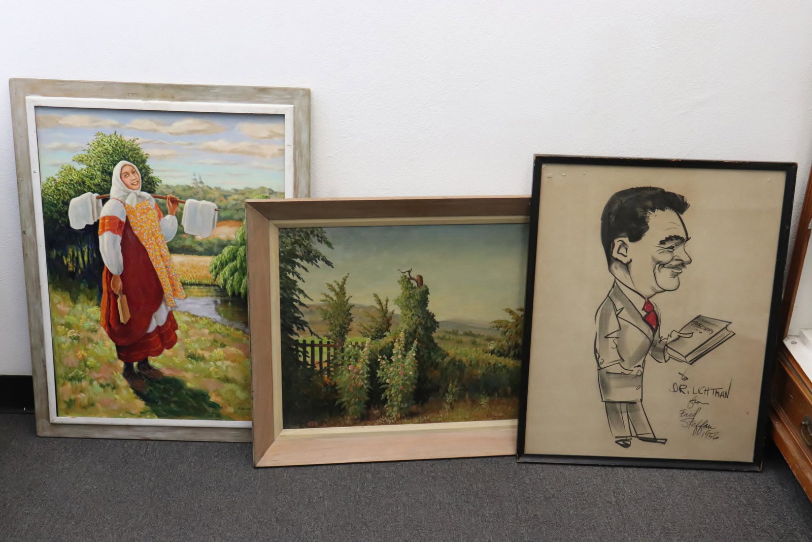 2 o/c painting, & a pencil on paper painting: 3 paintings; 2 oil on canvas painting, "portrait" and "landscape", and a pencil on paper "portrait", 19.4"x23.2" - 29.4"x21.7"