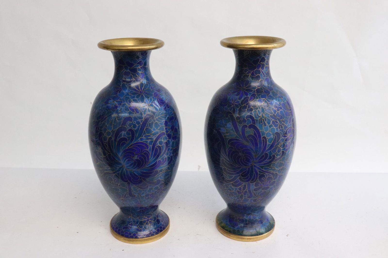 Pair Chinese vintage blue cloisonne vases (1 of 9)