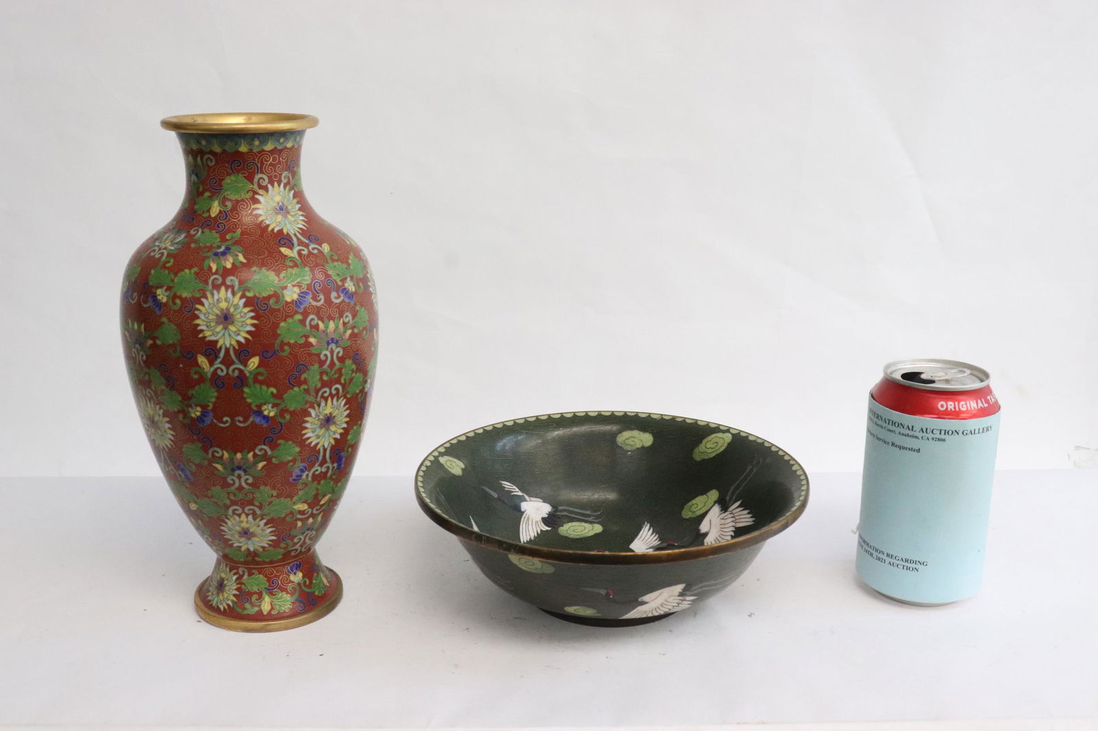 2 piece vintage cloisonne; a vase and a bowl (1 of 12)