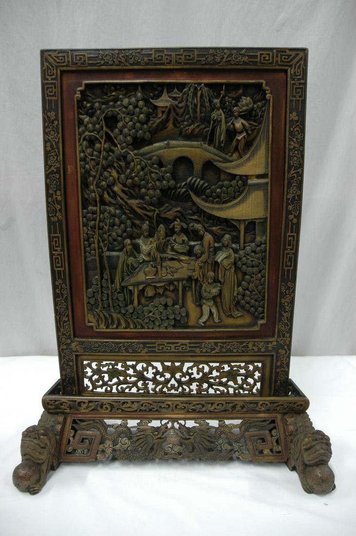 Chinese antique table top screen on stand (1 of 10)