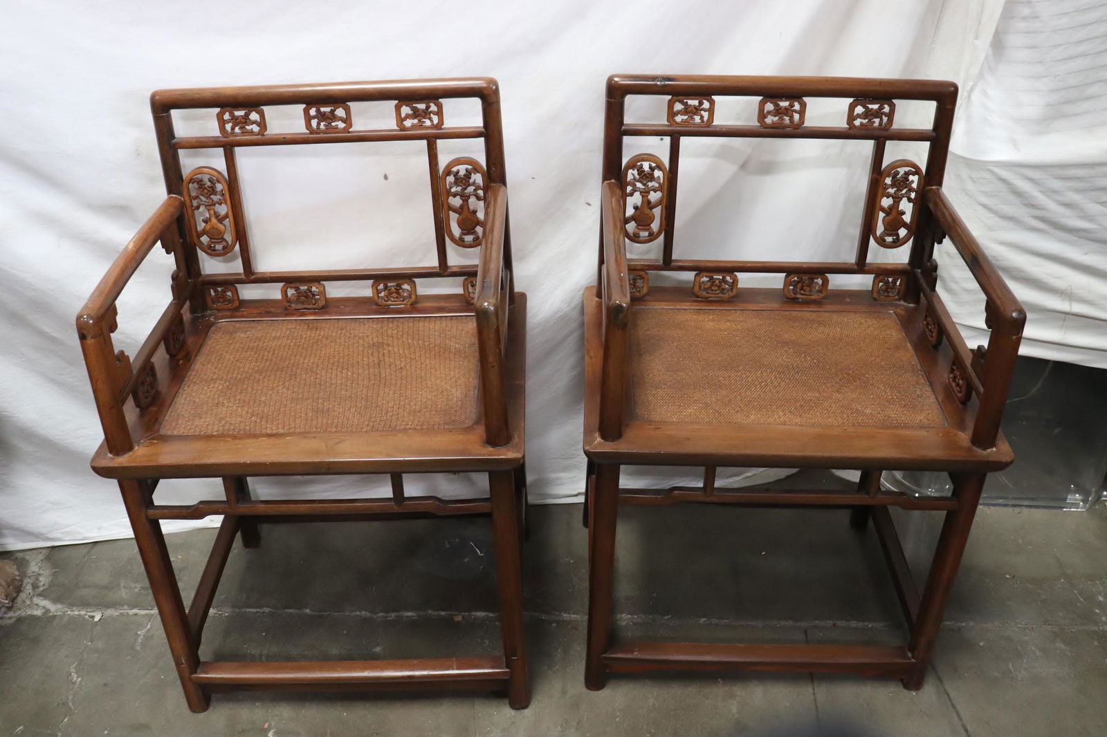 Pair Chinese antique cane top armchairs (1 of 12)