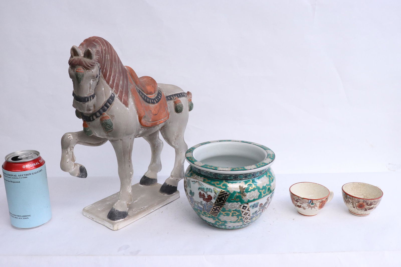 pottery horse, imari planter, and 2 tea cups (1 of 11)