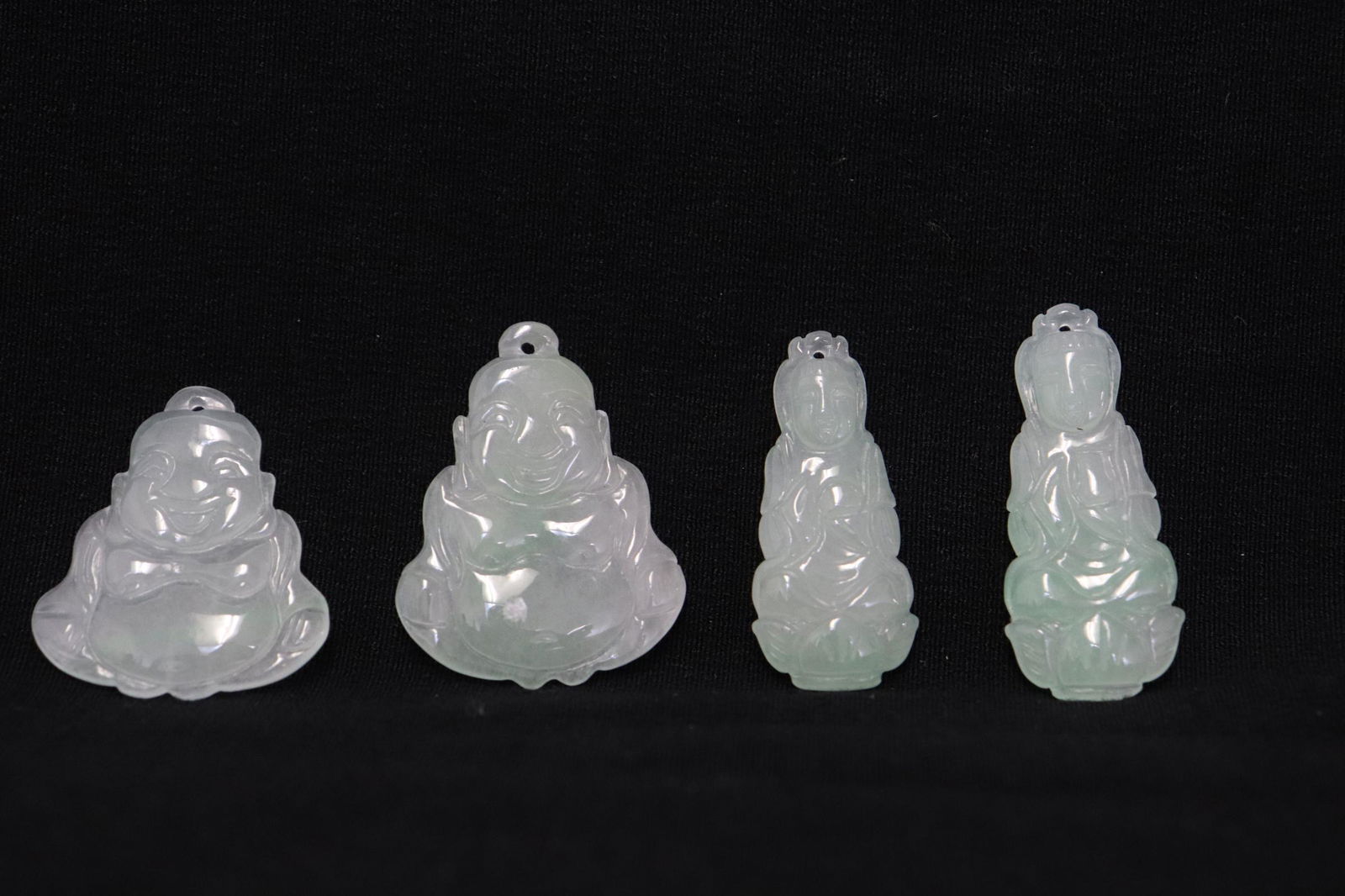 4 translucent jadeite deities: 4 translucent jadeite deities, 1.16"H - 1.47"H