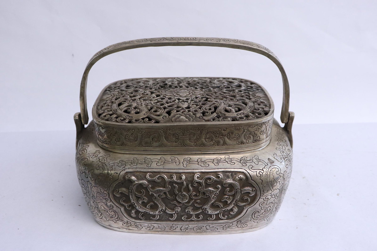 Large Chinese vintage white bronze hand warmer (1 of 8)