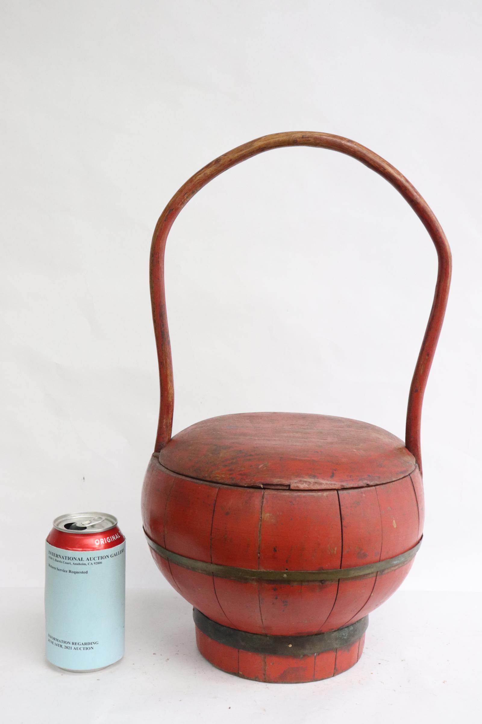 Antique Chinese wooden basket: Antique Chinese wooden basket, 17.7"x9.7"dia