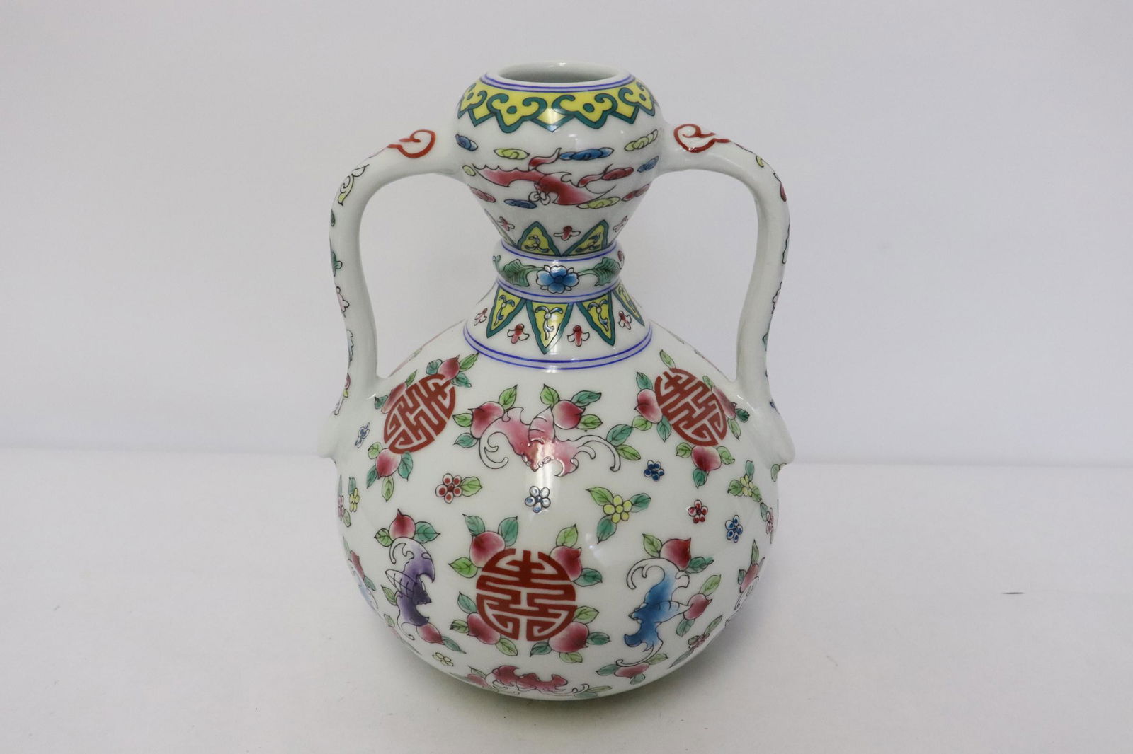 Chinese famille rose handled vase (1 of 9)