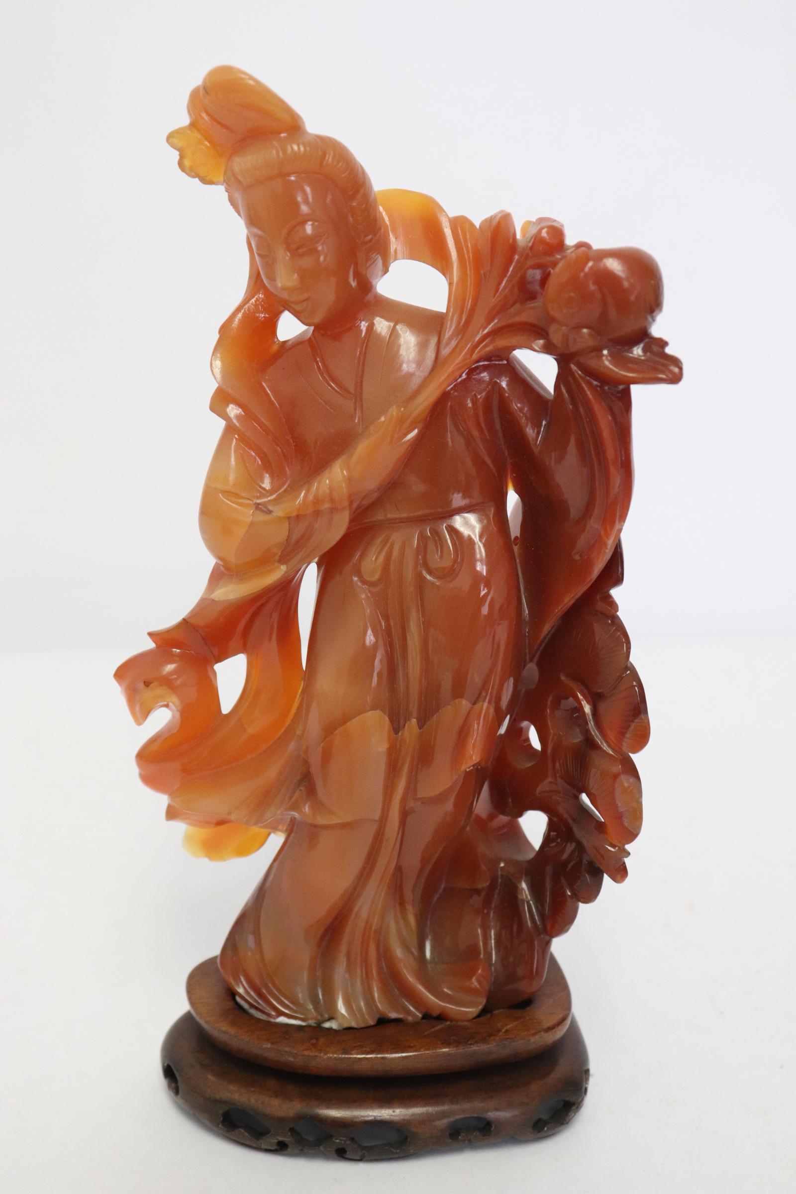 Chinese carnelian carved court lady: Beautiful Chinese carnelian carved court lady, natural stone hairlines, 7.75"H