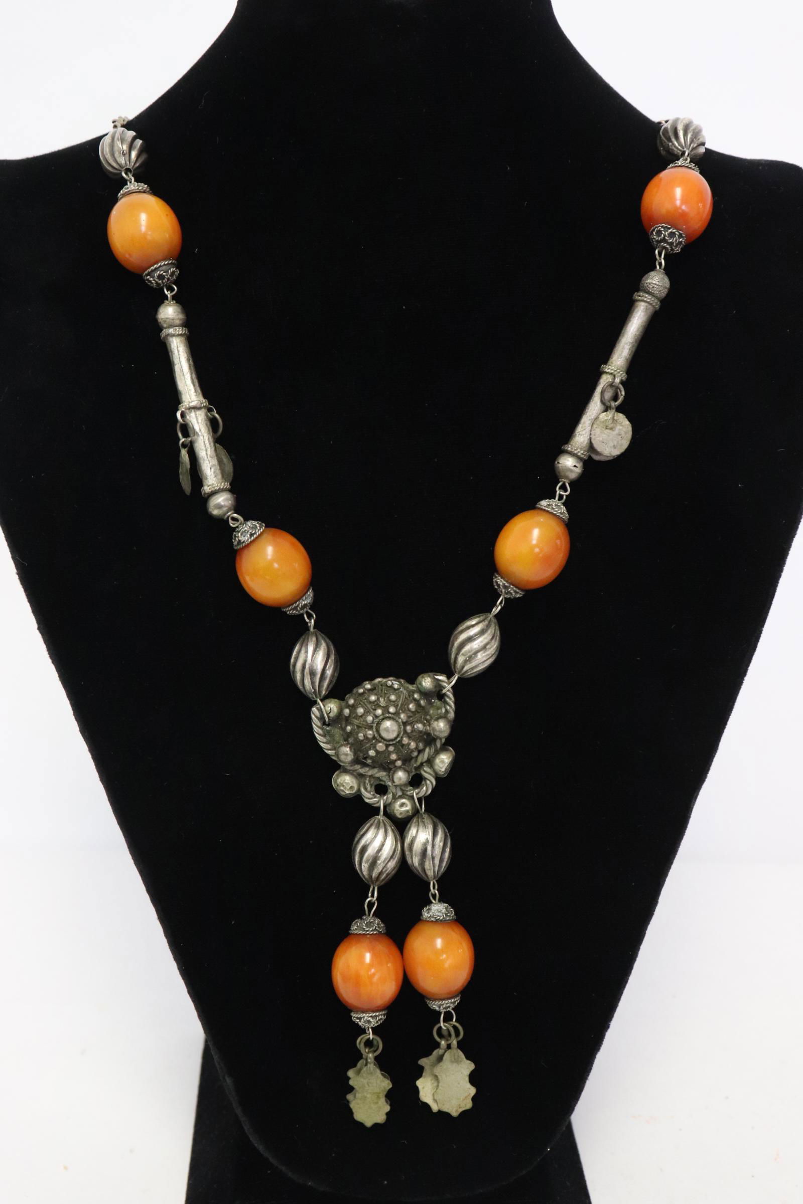 A silverplate necklace with amber like beads (1 of 9)