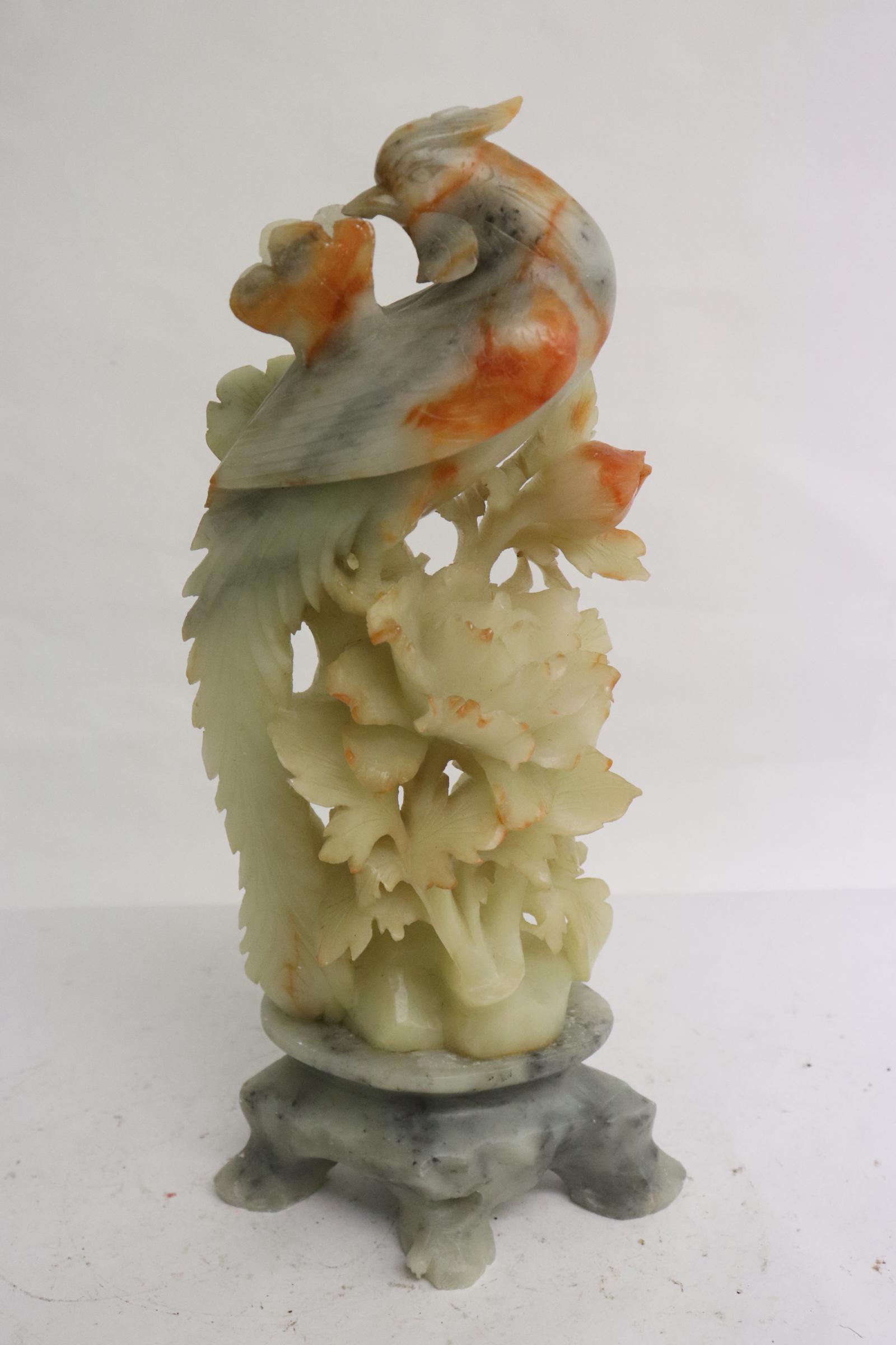 Soapstone carved phoenix: Soapstone carved phoenix, 10.9"H