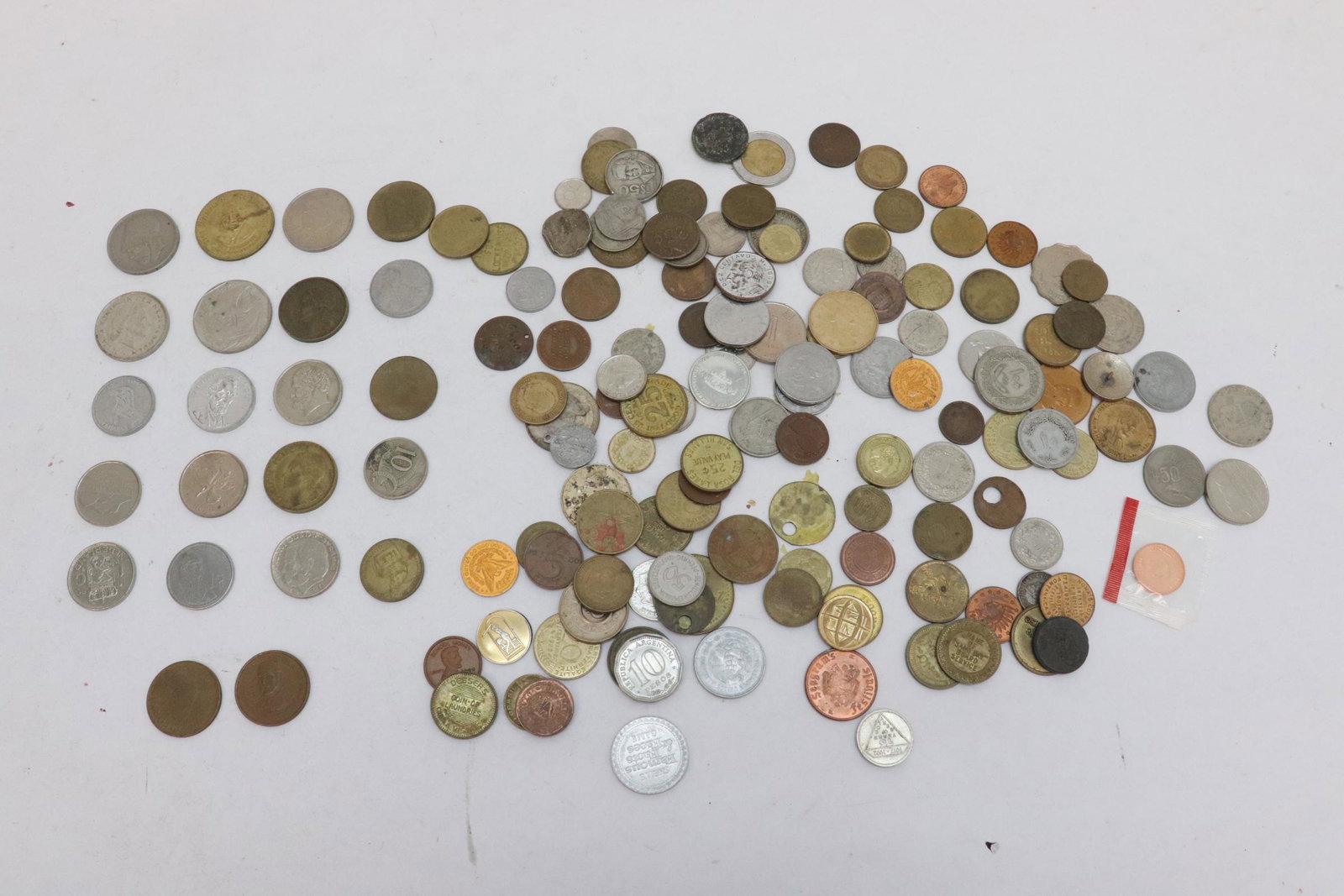 Large lot of foreign coins, tokens (1 of 10)
