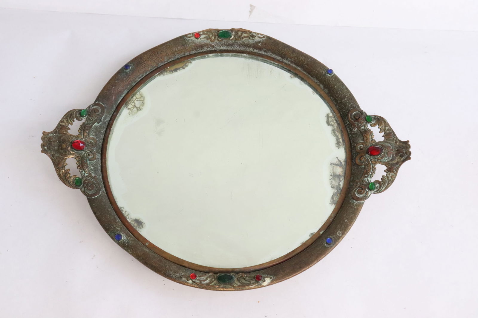 Perfume tray with stones, mirror cracks: Perfume tray with stones, mirror cracks, 1.6"x11.25"x9"