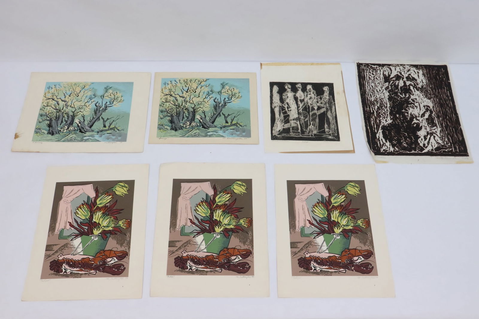 7 signed etchings and silk screens (1 of 10)
