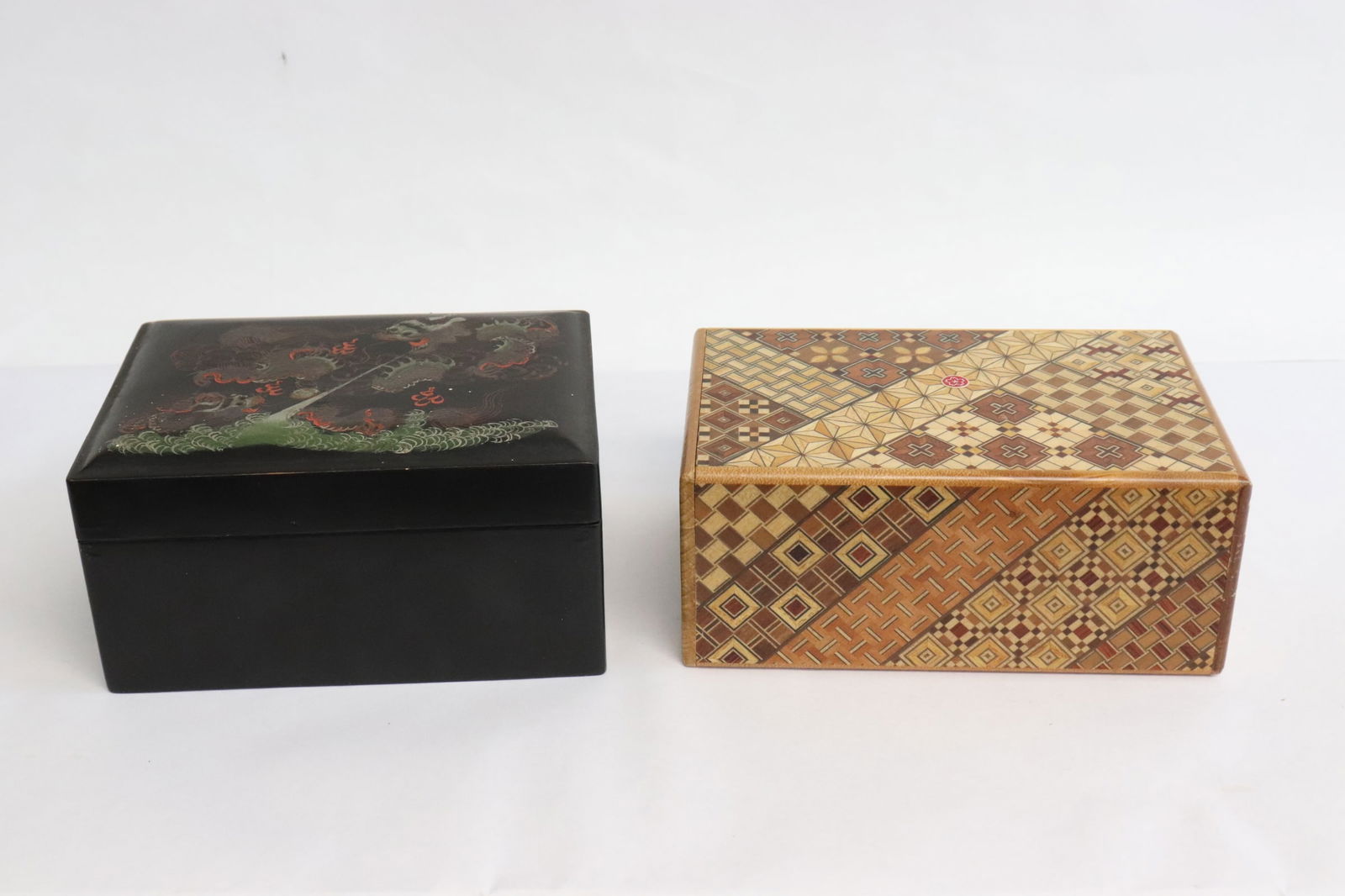 4 Chinese vintage lacquer nested boxes, & a puzzle box (1 of 8)