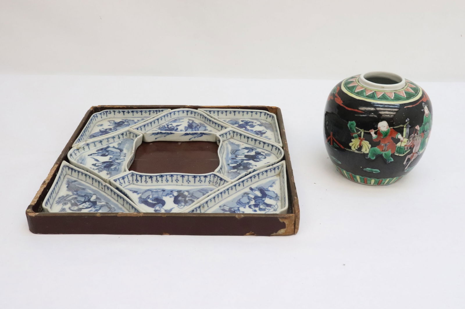 Chinese porcelain candy set, and a famille noir jar (1 of 11)