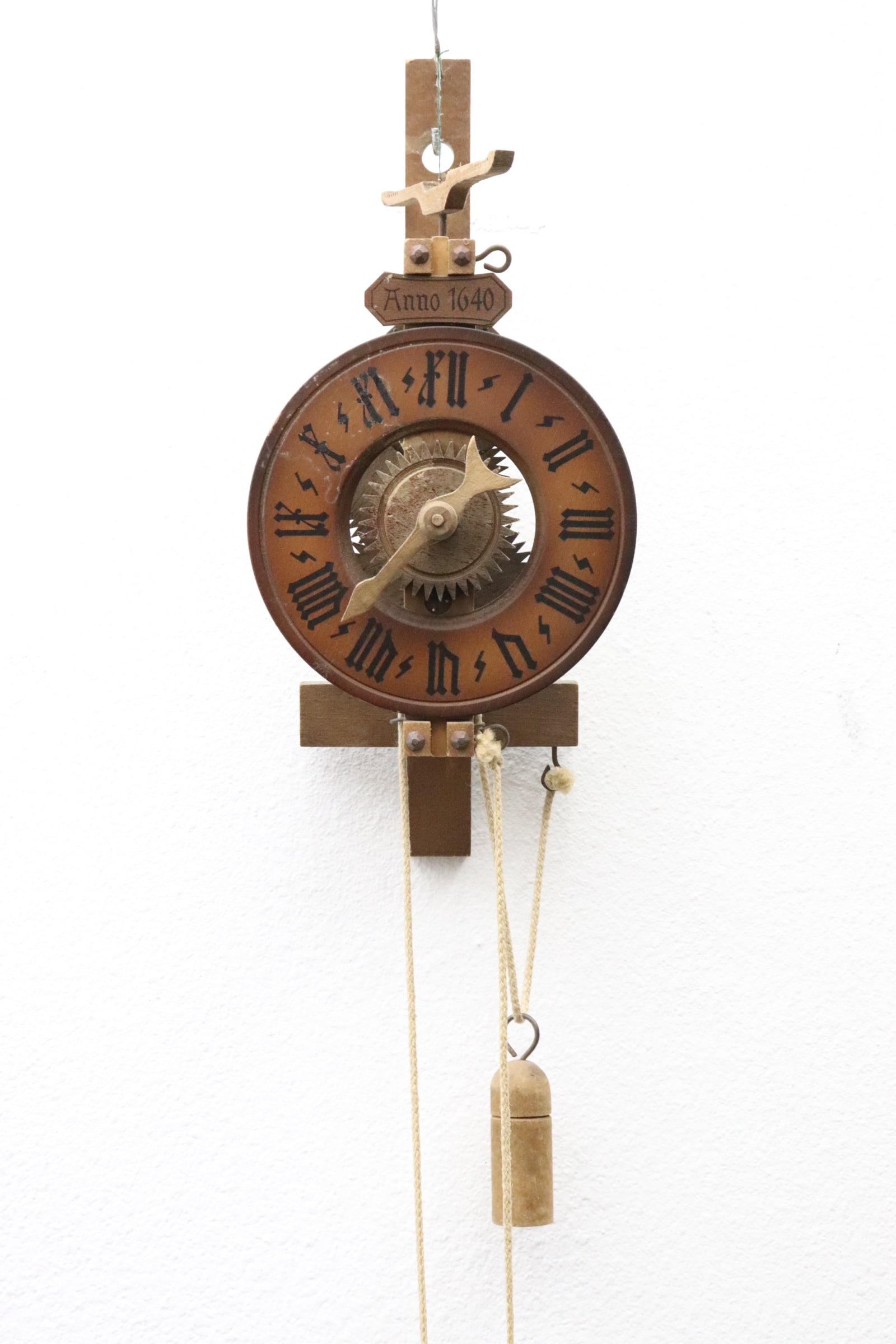 A rare all wood wall clock: A rare all wood wall clock, 14.6"L