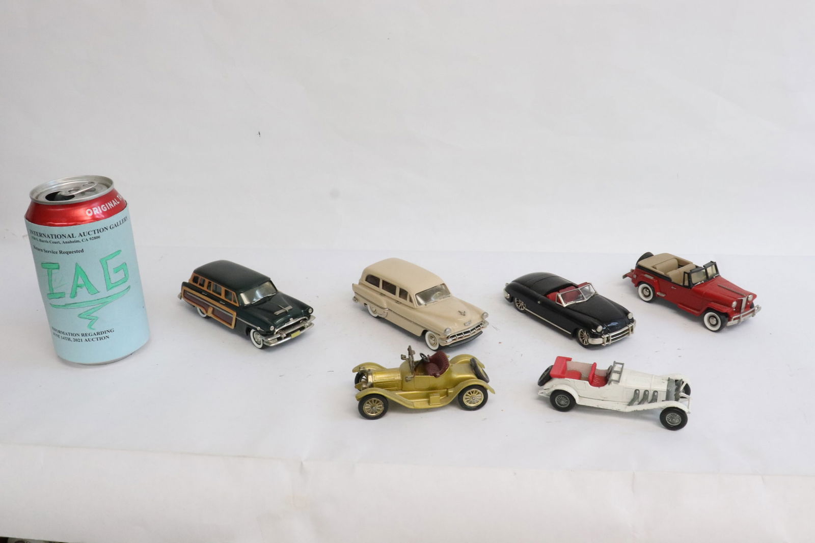 6 diecast cars: 6 diecast cars; two 1:43 by Lesney, one 1:32 by Brooklyn, and three 1:43 by Brooklin