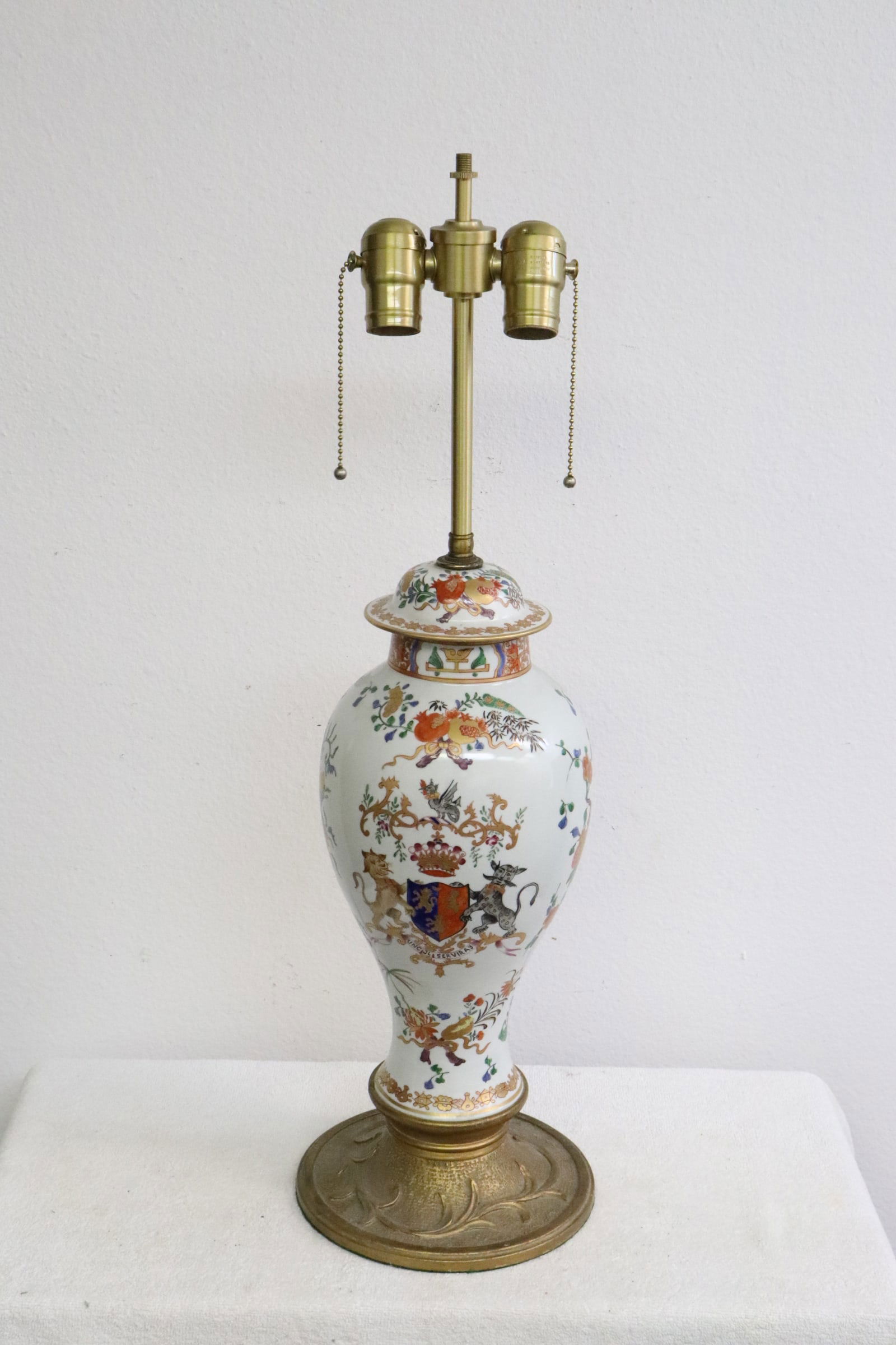 Chinese famille rose covered jar, made as lamp (1 of 9)