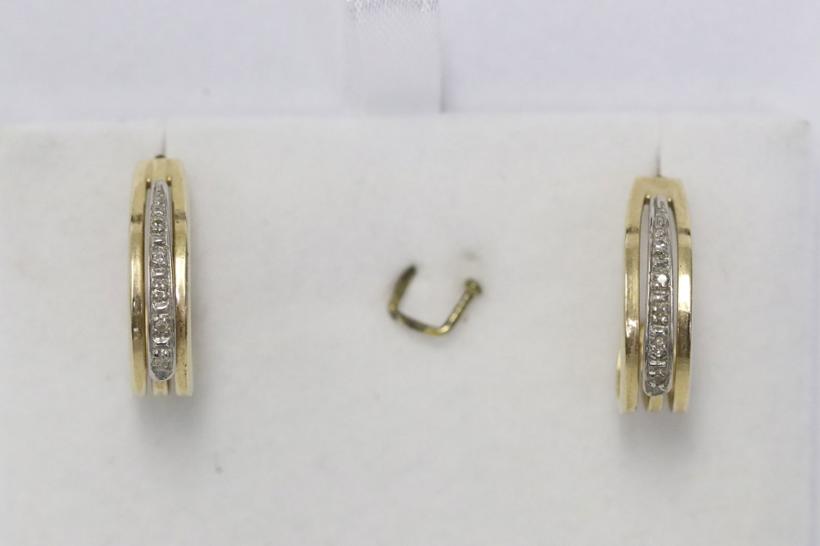 Pair 14K Y/G hoop earrings w/ small diamonds (1 of 12)