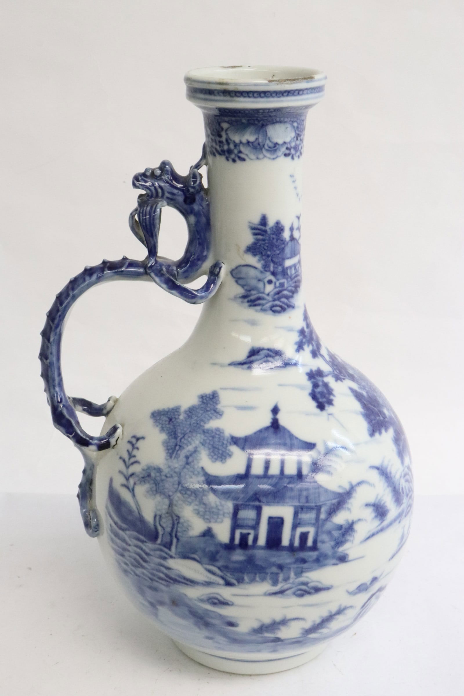 Chinese antique b&w porcelain handled pitcher (1 of 11)