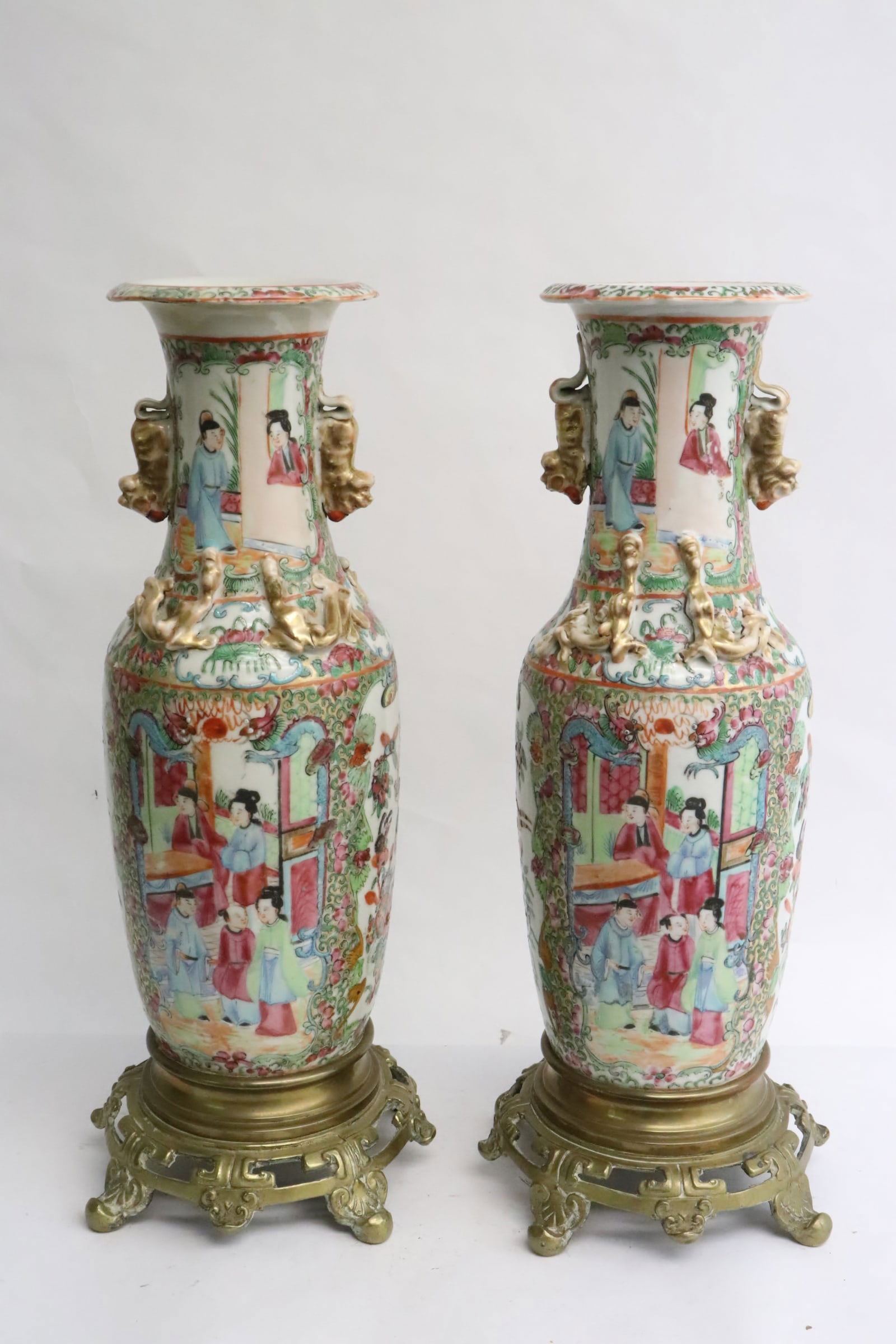 Pair Chinese 19th c. porcelain vases w/ bronze mount (1 of 15)