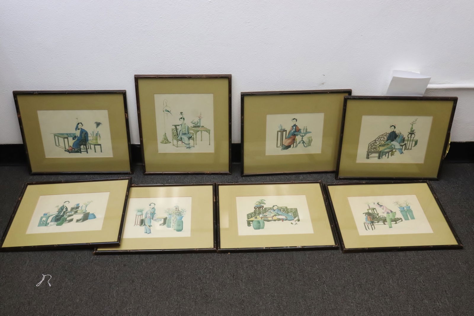 8 Chinese antique framed watercolors (1 of 9)