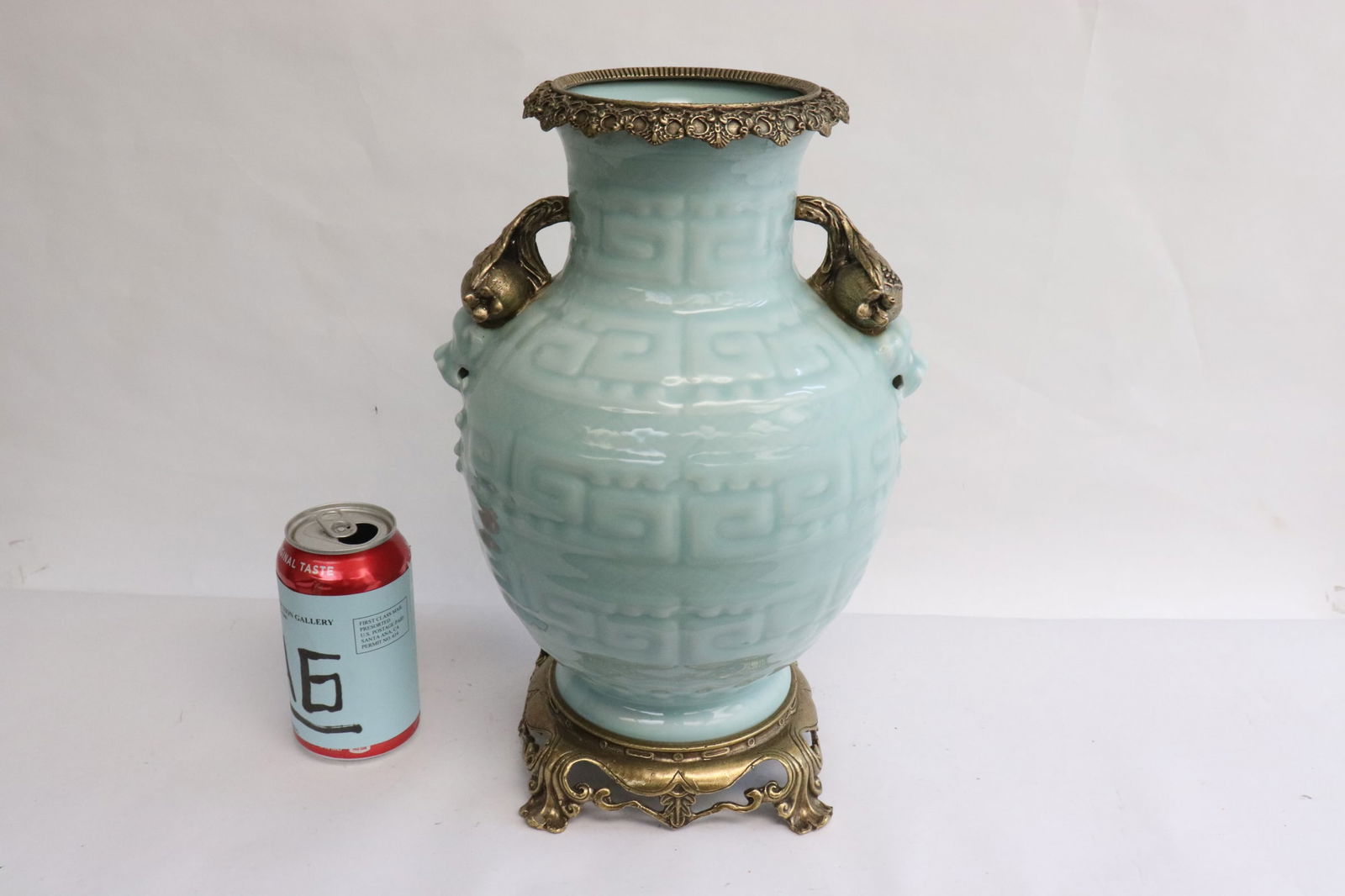 Chinese sky blue porcelain jar with bronze ormolu (1 of 9)