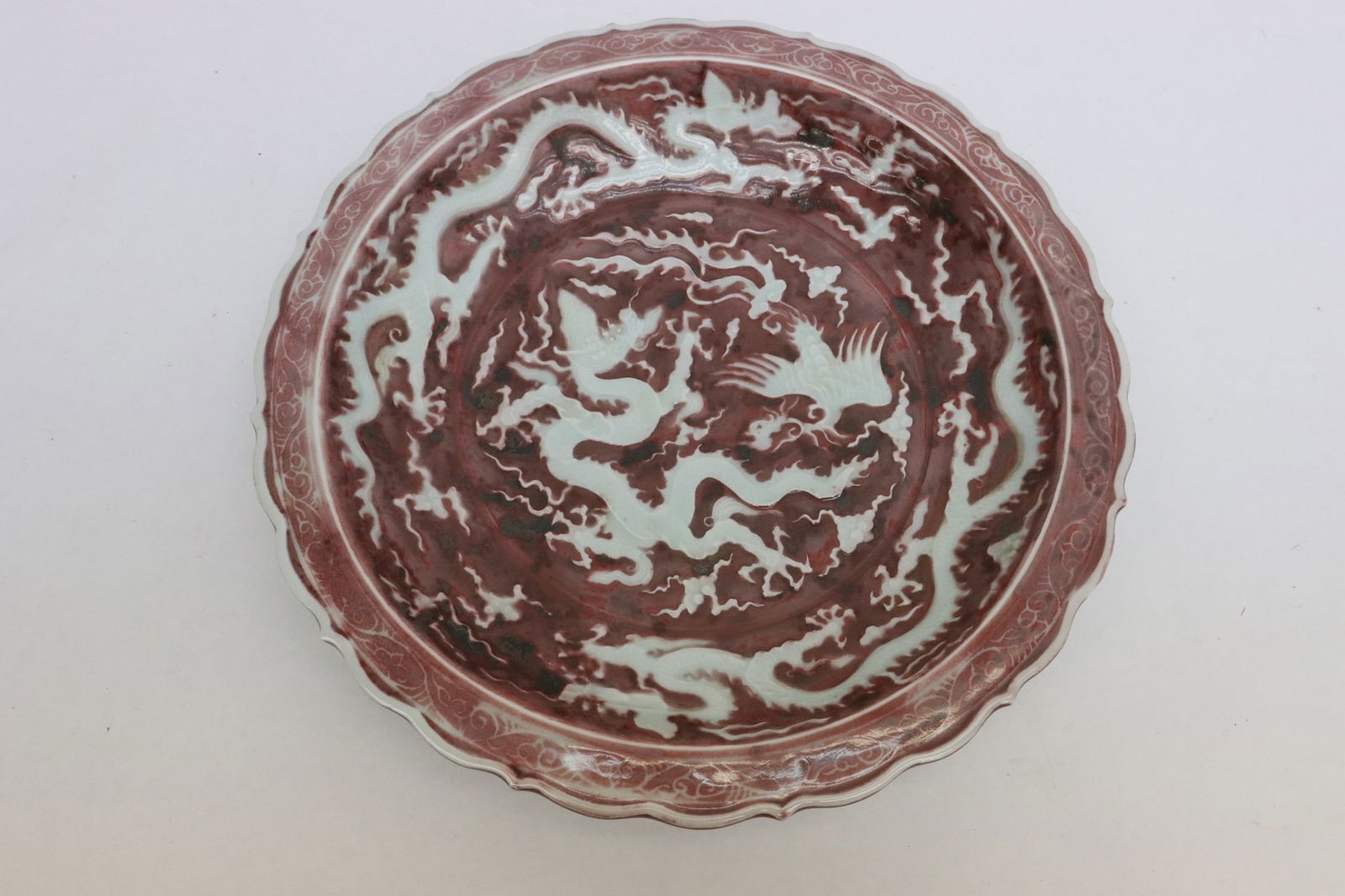 A white on red large porcelain platter (1 of 9)