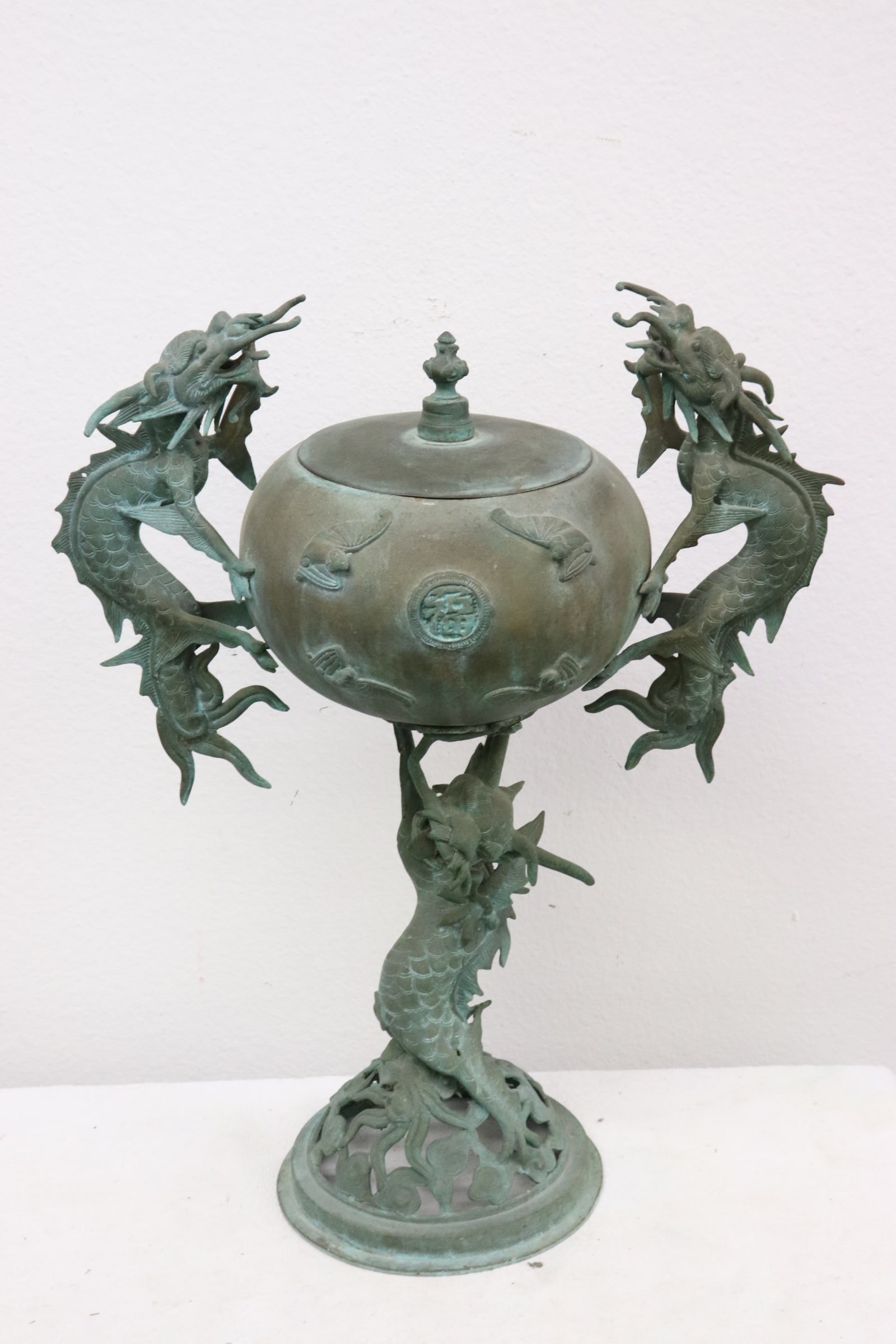A large Chinese bronze covered censer (1 of 10)