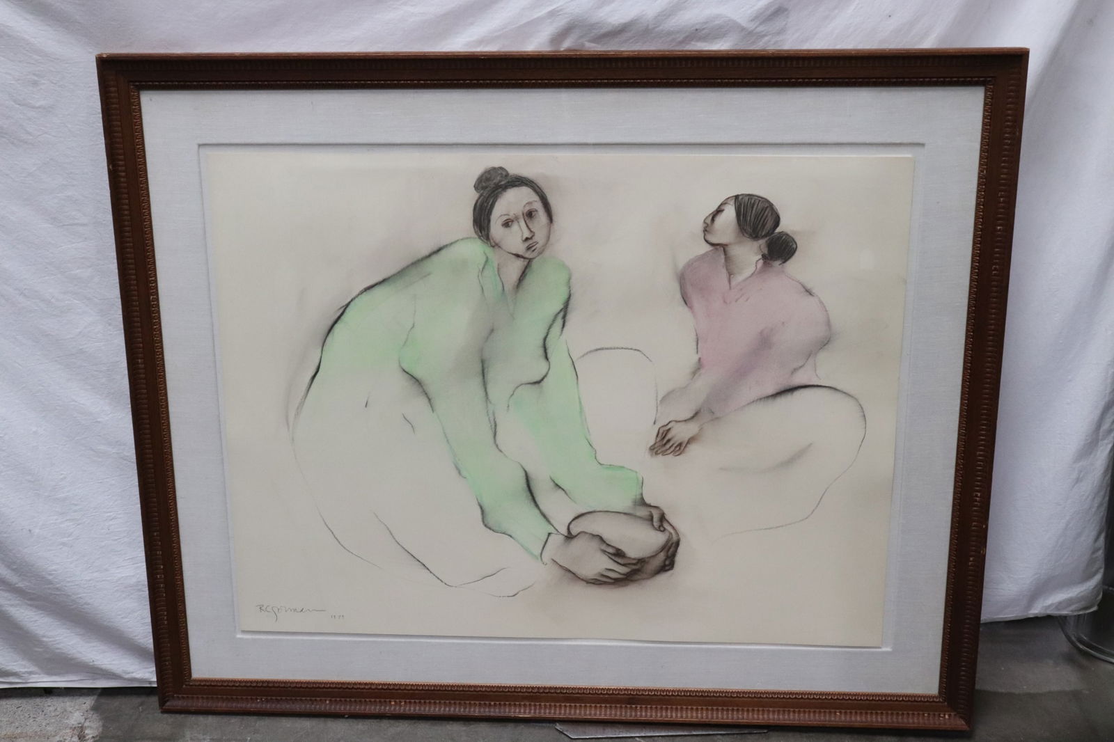 Color pencil/ pastel on paper, signed R. C. Gorman, dated: Color pencil/ pastel on paper "2 women", pencil signed R. C. Gorman, dated 1979, 37"x46.8"