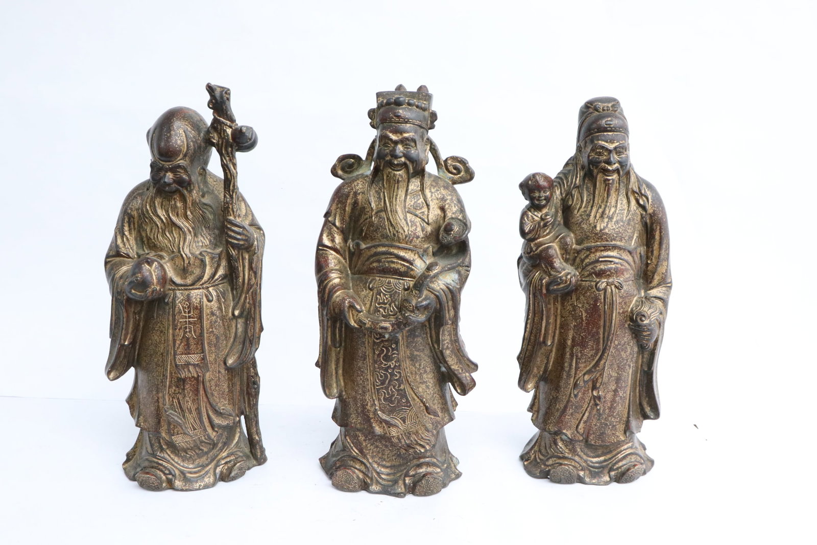 Set of 3 Chinese gilt bronze sculpture (1 of 11)
