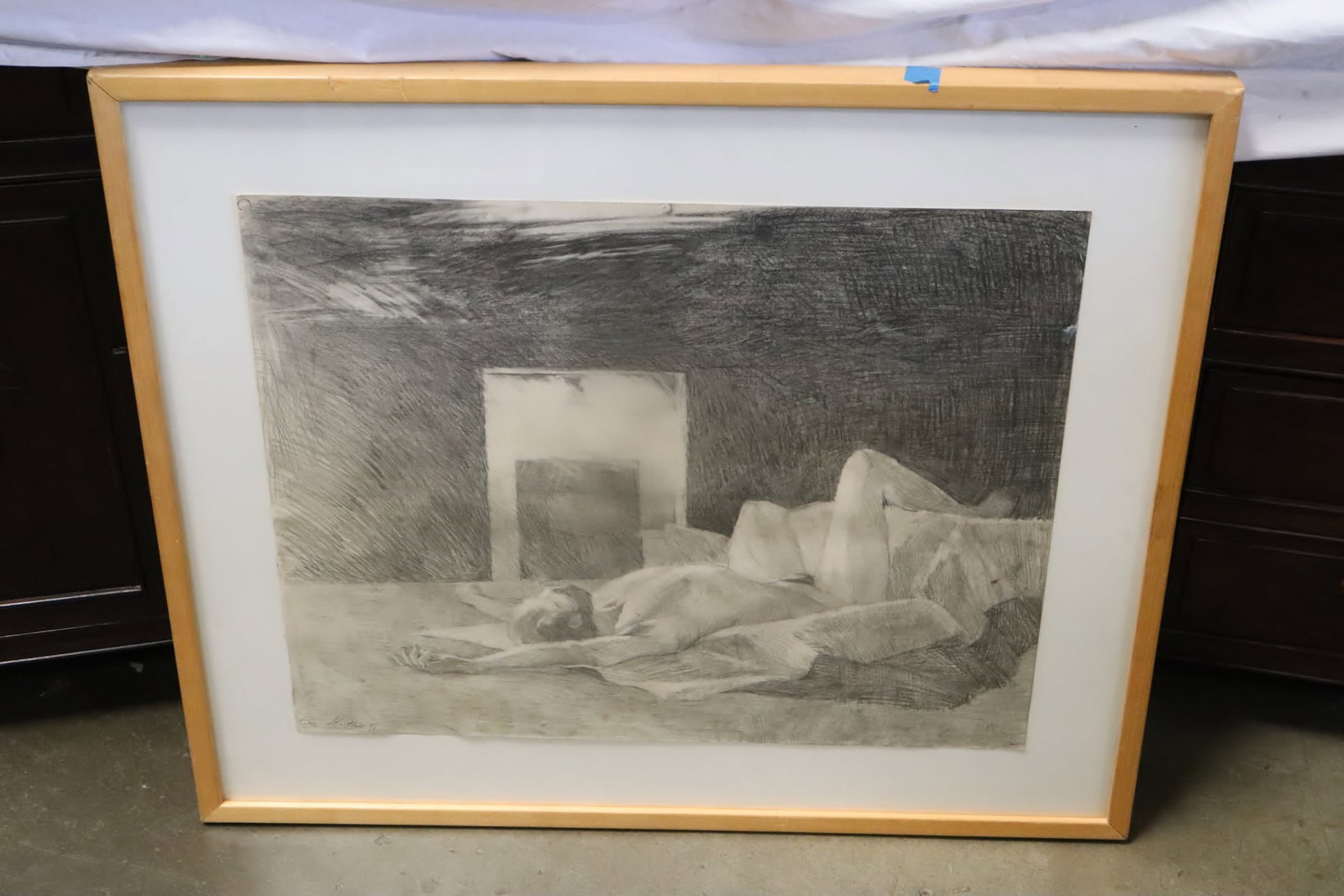 Pencil on paper, signed John Cobb, dated 1976: Pencil on paper "male nude", signed John Cobb, dated 1976, 24.5"x29.6"