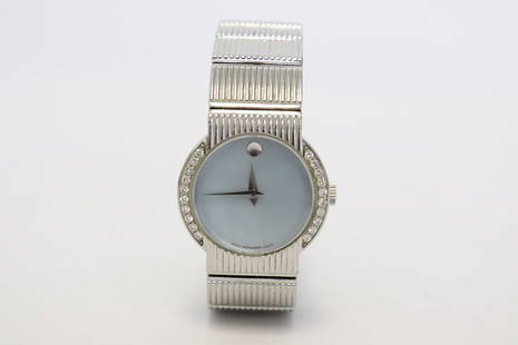 Movado watch w/ sapphire crystal & diamonds: Genuine Movado wrist watch with sapphire crystal and gem quality diamonds, tdw approx. 0.30ct